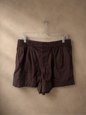 Uniqlo XL Linen Cotton High Waist Pleated Shorts Dark Brown